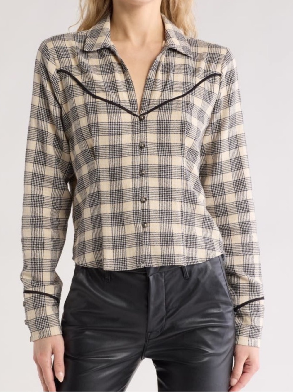 Mother Long Sleeve Button Down Western Shirt Top Small Plaid medium